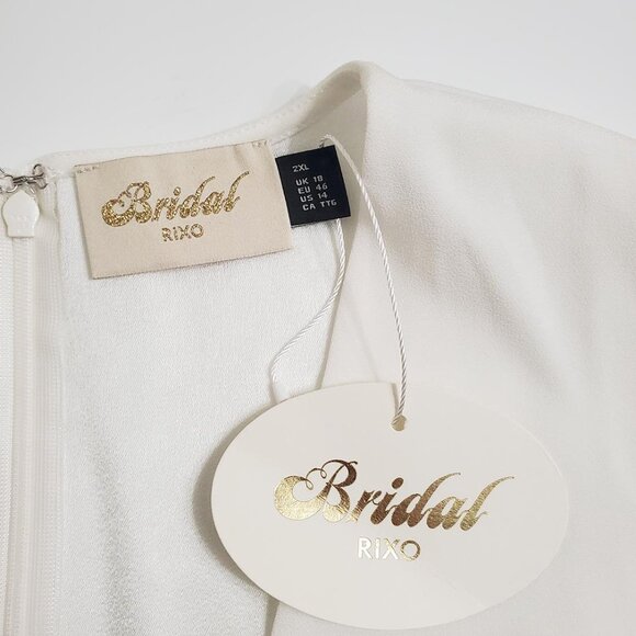 RIXO Womens Bridal Toni Feathered Mini Dress 14 White V-Neck Wedding Par… - Picture 8 of 16